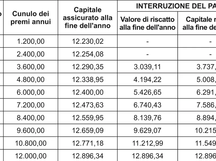 Esempio di tabella per il calcolo di un finanziamento