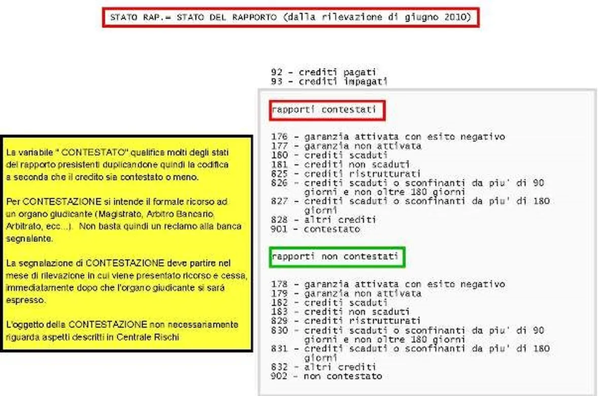 esempio di dati contenuti nella centrale rischi
