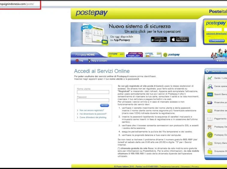 Pagina di accesso postepay on line